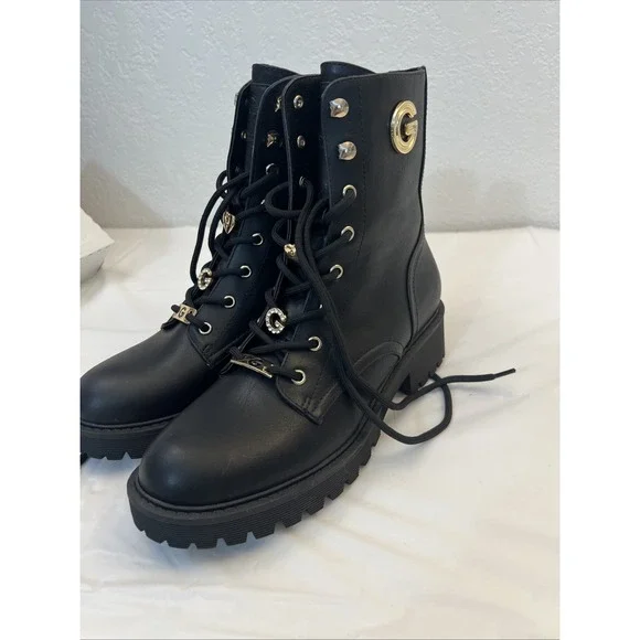 GBG Los Angeles GUESS Black Combat Moto‎ Biker 8M Bling Lug GB Packers Side Zip - Picture 9 of 10